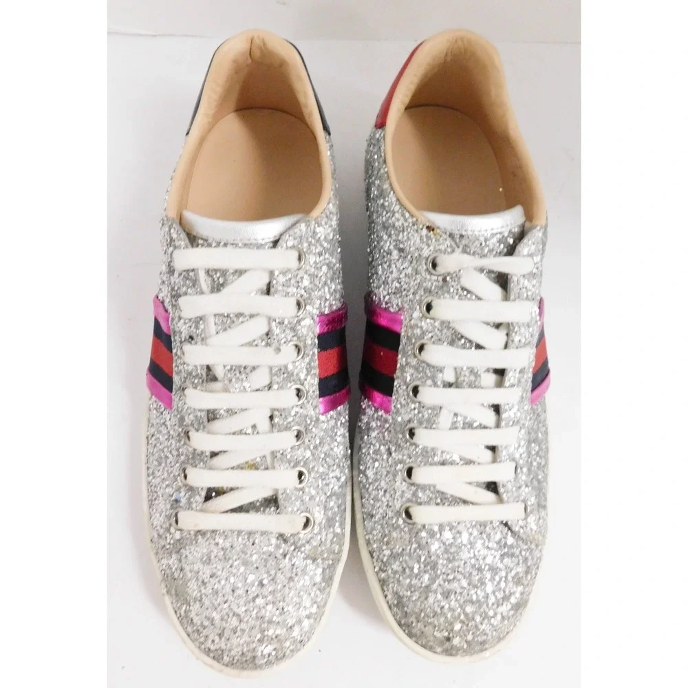 Gucci Ace Glitter Low Top Lace Up Sneakers Size EU 40/Fits Like US 9.5